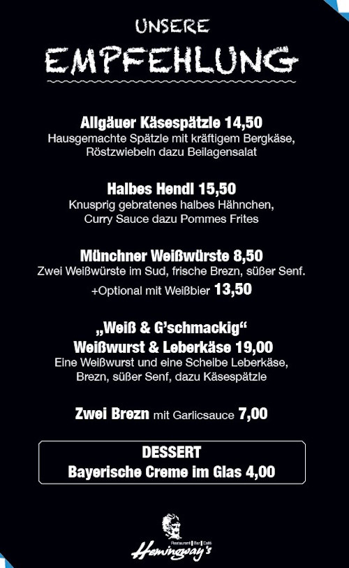 Monatsempfehlungen im Hemingways Lüneburg